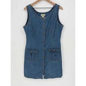 Y2K Denim Dress Vintage St Johns Bay 14M Blue Button Front Pockets Grandmacore